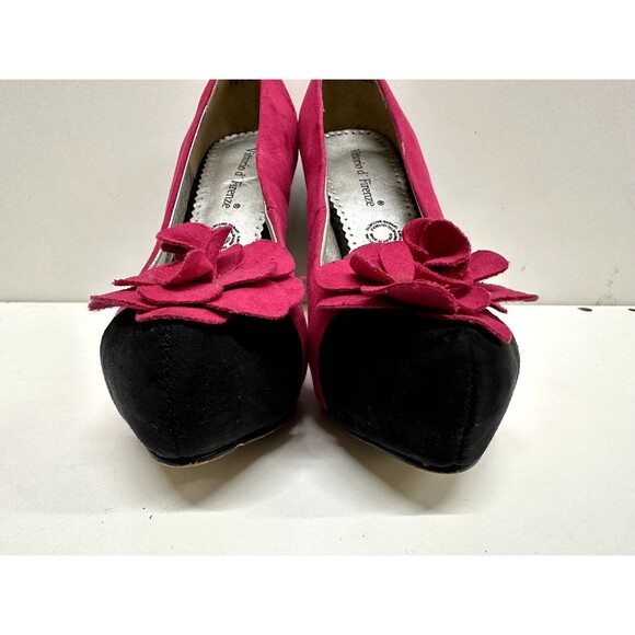 Vittorio D' Firenze women size 7 platform  heel shoes pink &  black faux suede - Picture 7 of 13